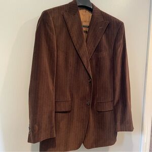 Mens sport coat brown velvet pinstripe 42 L single breasted.